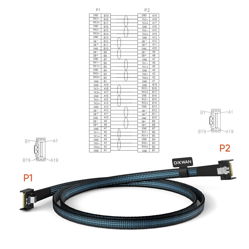 OIKWAN MCIO 4i to PCI-E 5.0 SlimSAS MCIO x4 Cable, Mini Cool Edge MCIO 38 Pin to MCIO 38 Pin Cable,0.5m, 500mm,Server Storage Upgrade - Image 2